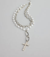 Saintly Chic Pearl And Rhinestone Cross Necklace